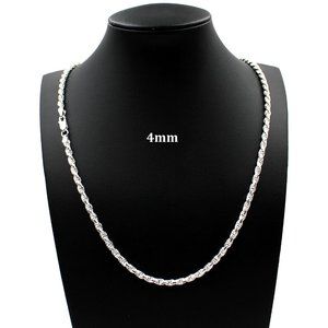 Real 925 SOLID Sterling Silver 4mm Rope Chain Necklace 16" inch